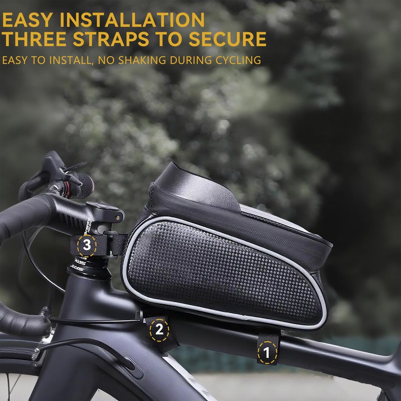 RidingRush Waterproof Bike Phone Bag – Touchscreen Frame Bag for Phones up to 7 Inches, Reflective Strips, Earphone Hole, Easy Install for Cyclists Who Demand Performance