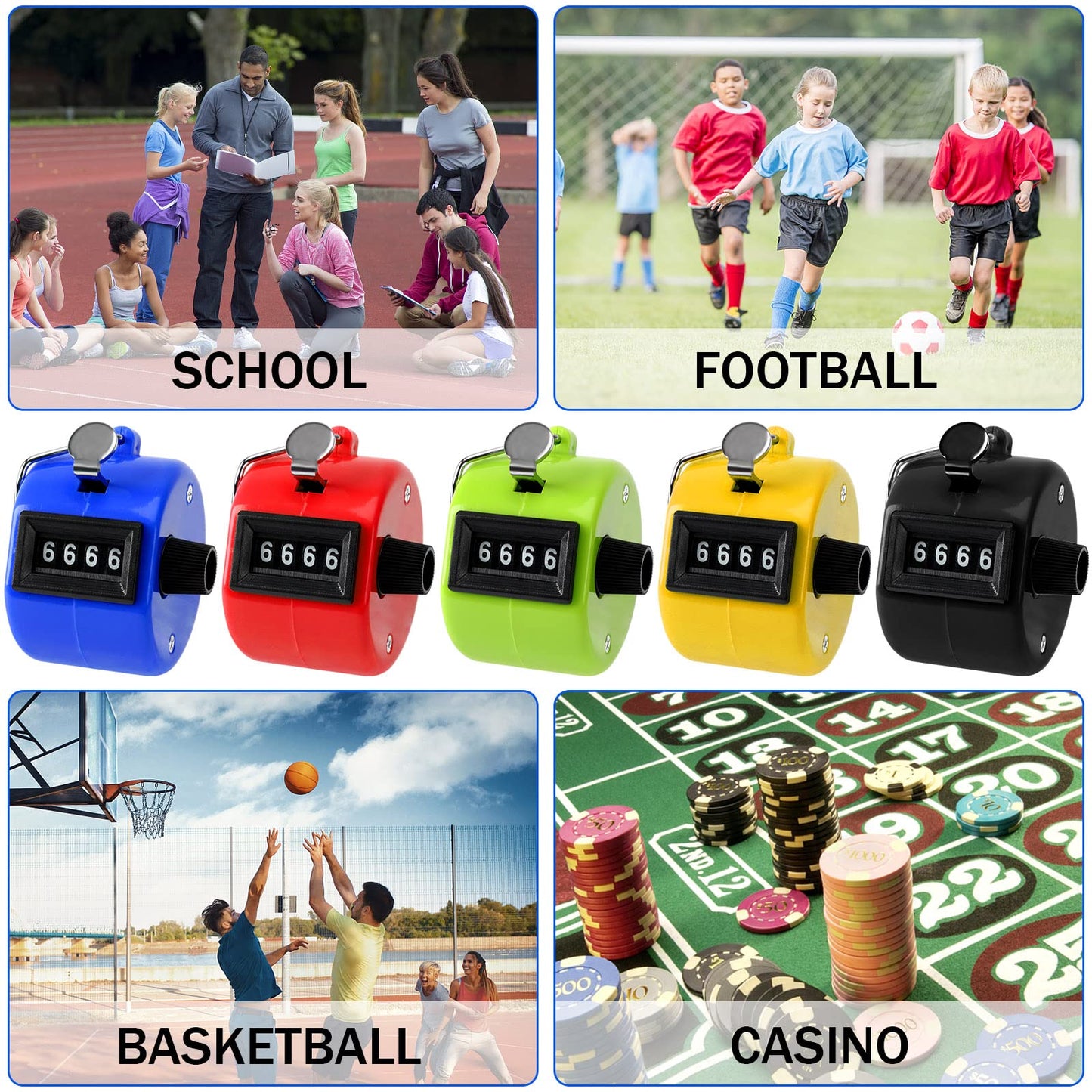 PETKNOWS 5Pcs Handheld Tally Clicker Counter 4 Digital Number for Sports