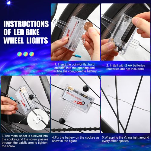 Woanger 3 Pcs LED Bike Lights for Night Riding Bicycle Wheel and Frame Lights Battery Powered Bike Accessories Gifts for Adults Riding at Night (Multicolor)