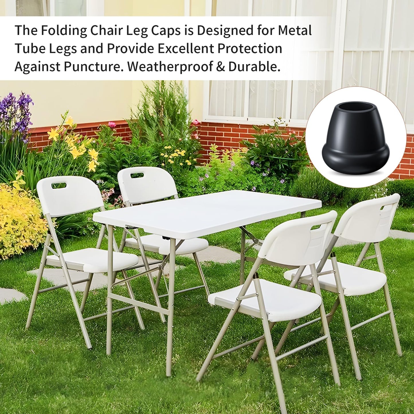 Ezprotekt 3/4" Round Rubber Chair Leg Caps, 8 Pcs Non-Slip Metal Folding Furniture Feet Stool Leg Floor Protectors Cups for Dining Table, Patio Chair Legs, Black (Fit: 0.63" - 0.75")