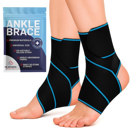 Dr. Arthritis Essentials Ankle Brace Support for Women & Men, Tendonitis, Achilles Injuries, Running, Basketball & More, Fits Left & Right Foot (Blue 2 Pack)