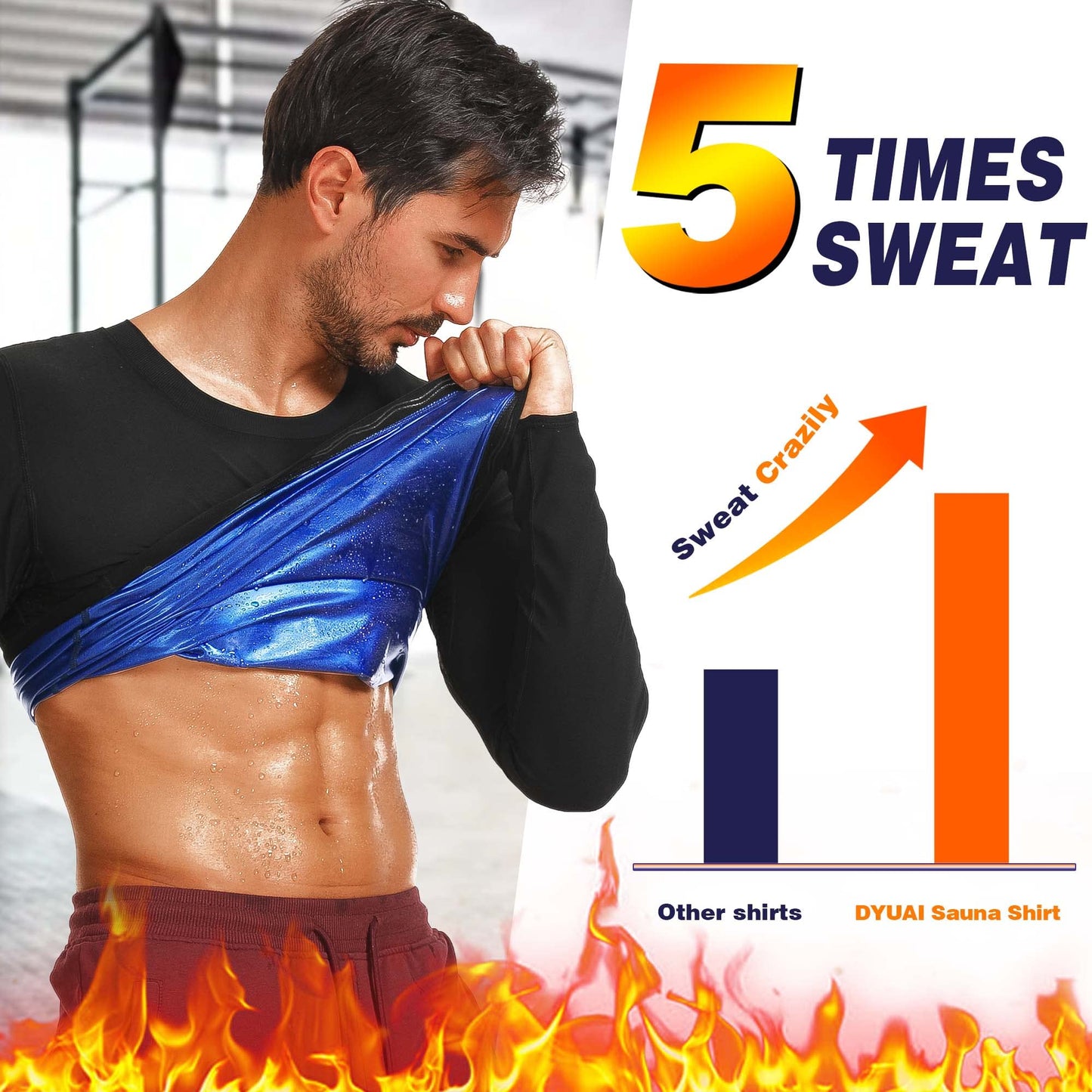 DYUAI Sauna Shirt for Men Sweat Sauna Suits T-shirt Heat Trapping Compression Vest Long Sleeve Body Shaper Workout(WBH6006-01-M)