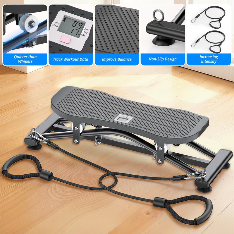 RYGEO Balance Board with Resistance Bands, Versatile Rocking Stepper, Wobble Board Featuring LCD Monitor, 331 lbs High-Capacity Ski Twister Trainer for Full Body Exercise at Home