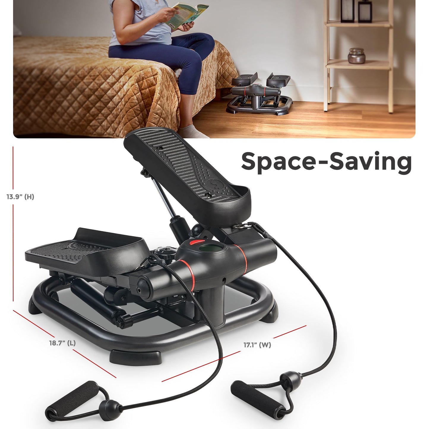 Sunny Health & Fitness Smart Power Stepper with Resistance Bands for Cardio