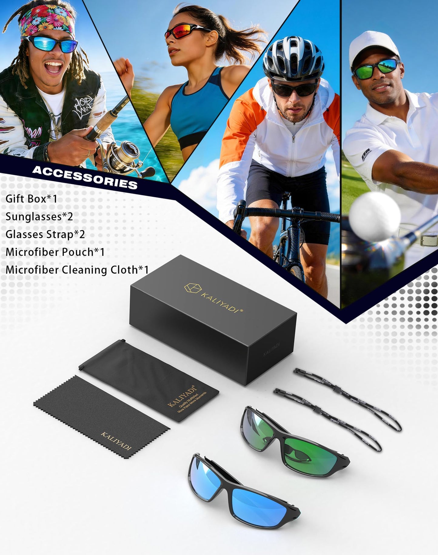 KALIYADI 2 Pack Polarized Sunglasses-Men Sports Sun-glasses: Mens Sunglasses UV Protection for Fishing Driving Cycling