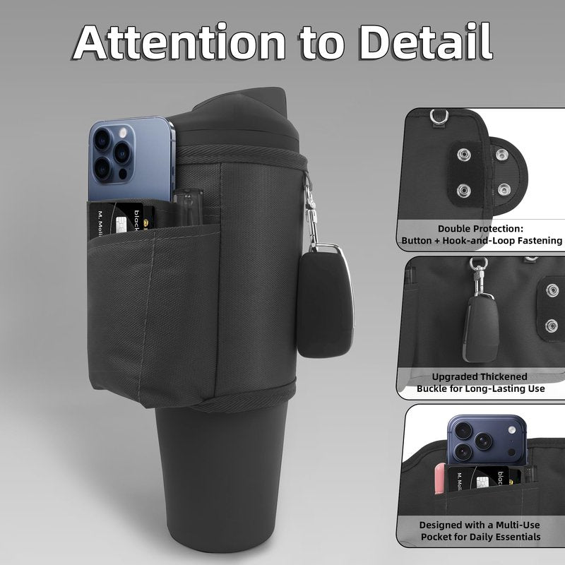 BydGxy Fits Owala 40oz FreeSip Tumbler & Stanley 40 oz Cup, Water Bottle Carrier Bag with Phone Pocket & Chapstick Holder, for Owala 40oz Tumbler, Adjustable Crossbody Strap & Handle (Black)