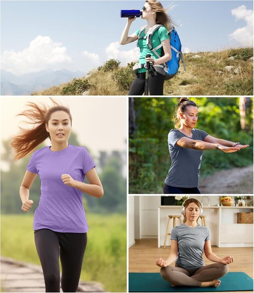 Kinglaman Workout Tops for Women - 5/6 Pack Dry Fit UV Protection Athletic Tees | Ideal for Gym & Yoga