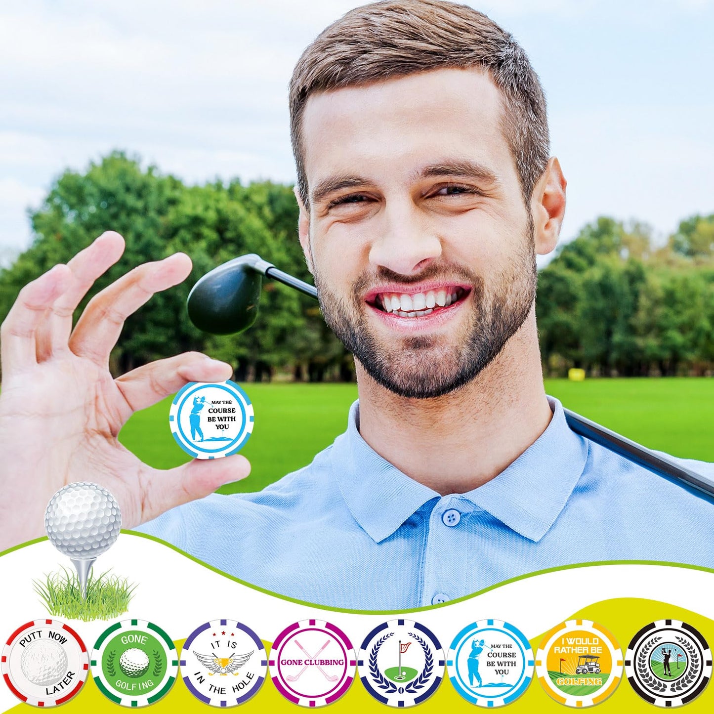Sosation 24 Pcs Personalized Golf Ball Marker Funny Poker Chip Ball Marker Set 1.57 Inches Poker Chip Collection for Men Womens Golf Accessories, 8 Styles(Interesting)