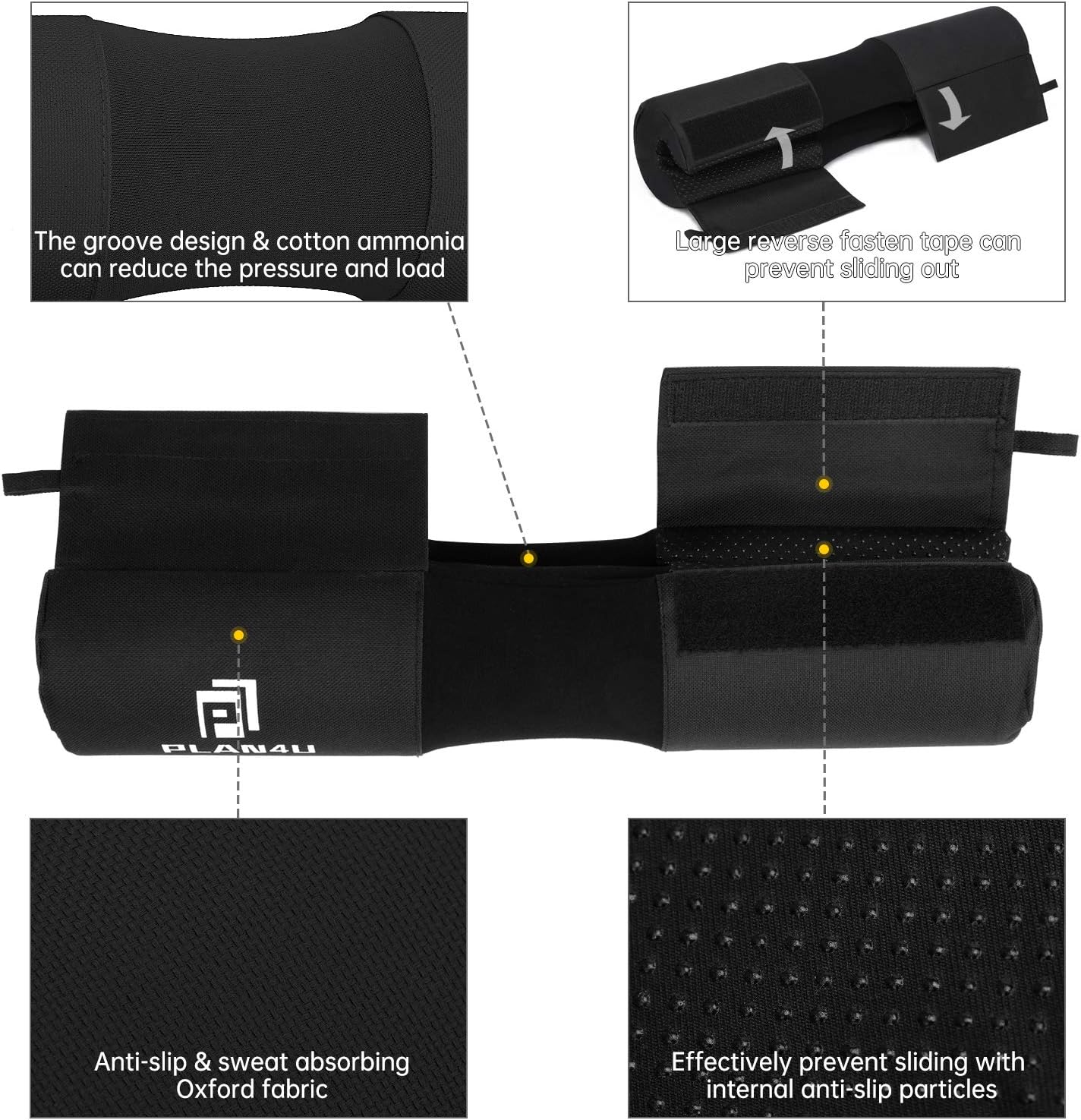 Plan4U Barbell Pad Set - Upgraded Foam Cushion for Squats & Hip Thrusts | Fits Standard & Olympic Bars