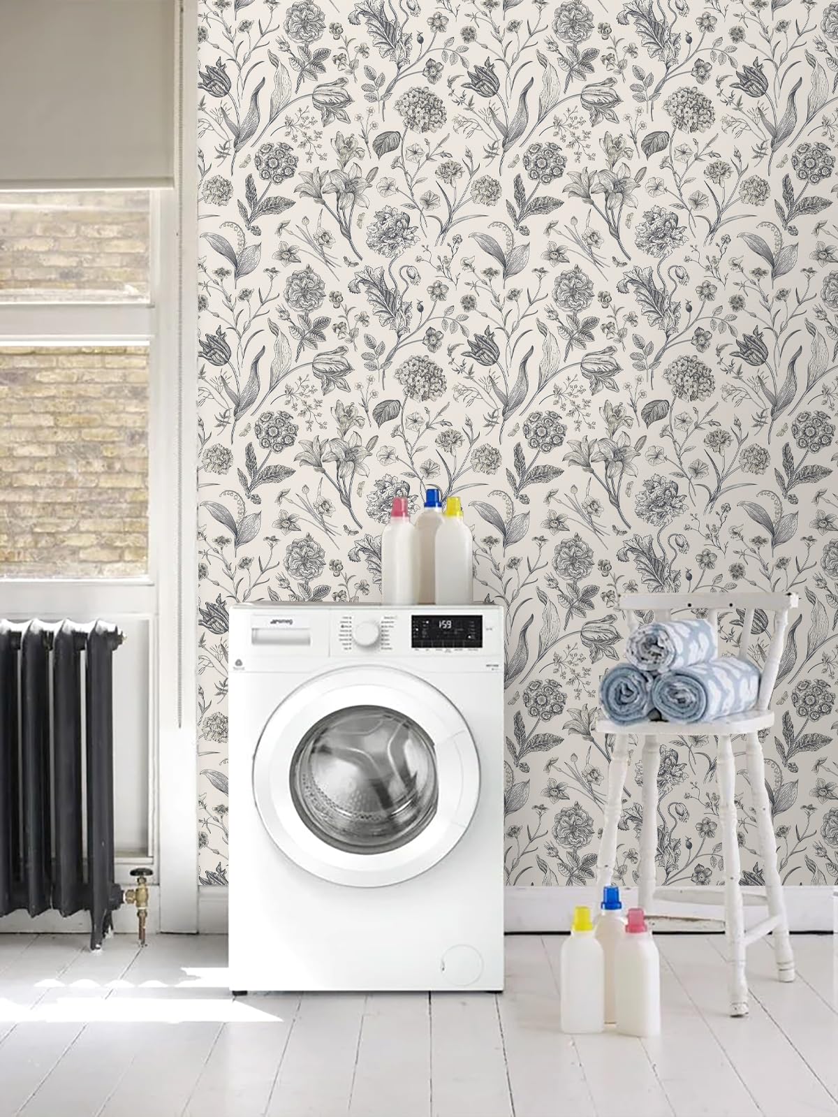 lenify Black and Beige Peel and Stick Wallpaper Botanical Contact Paper 16.9inch x 118.1inch Floral Wall Paper Peel and Stick for Bathroom Bedroom Removable Self Adhesive Wallpaper Decor Vinyl