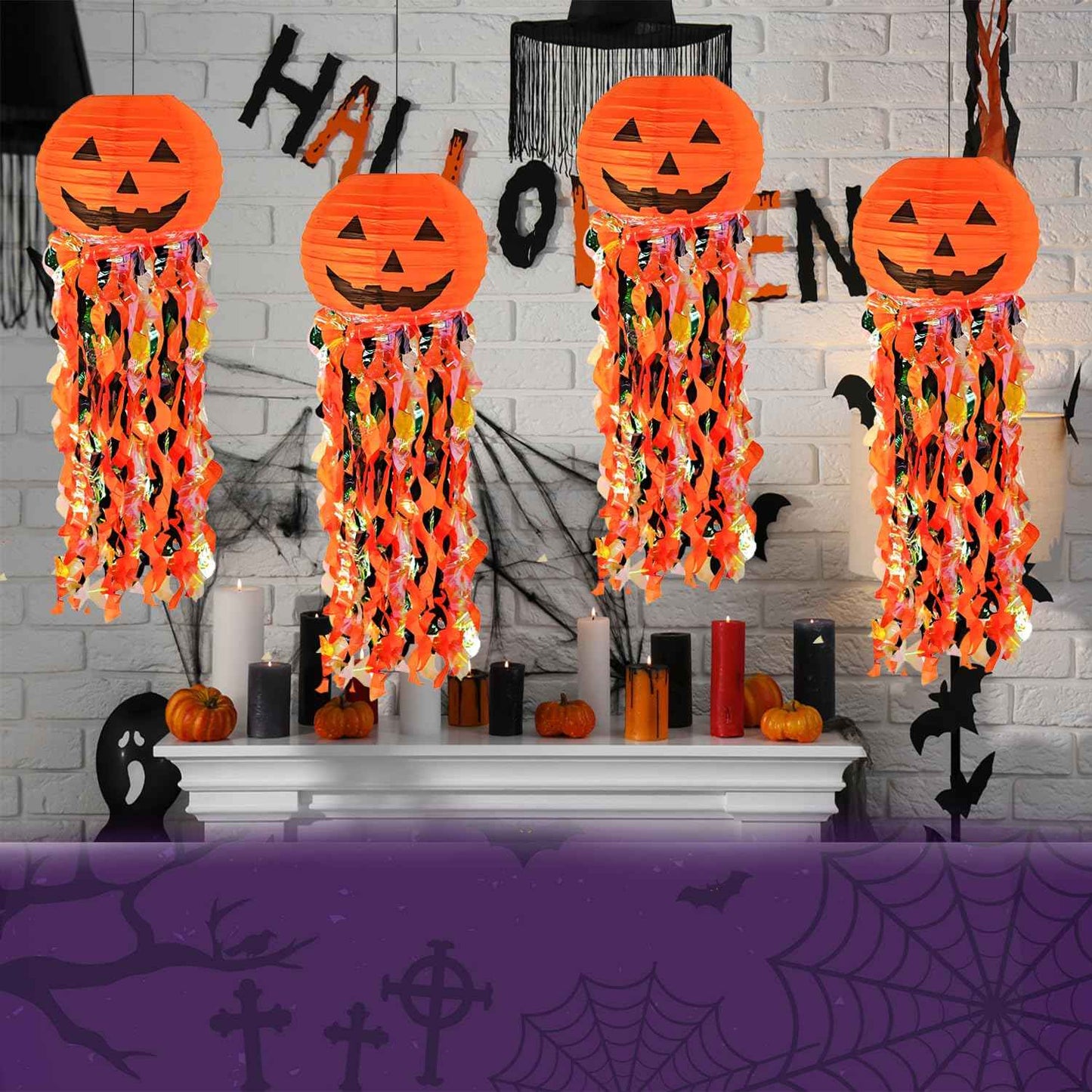 Pumpkin Paper Lanterns, 6 pcs Halloween Party Decorations - Halloween Paper Lanterns - for Outdoor Indoor Halloween Decorations ，Halloween Party Supplies Props