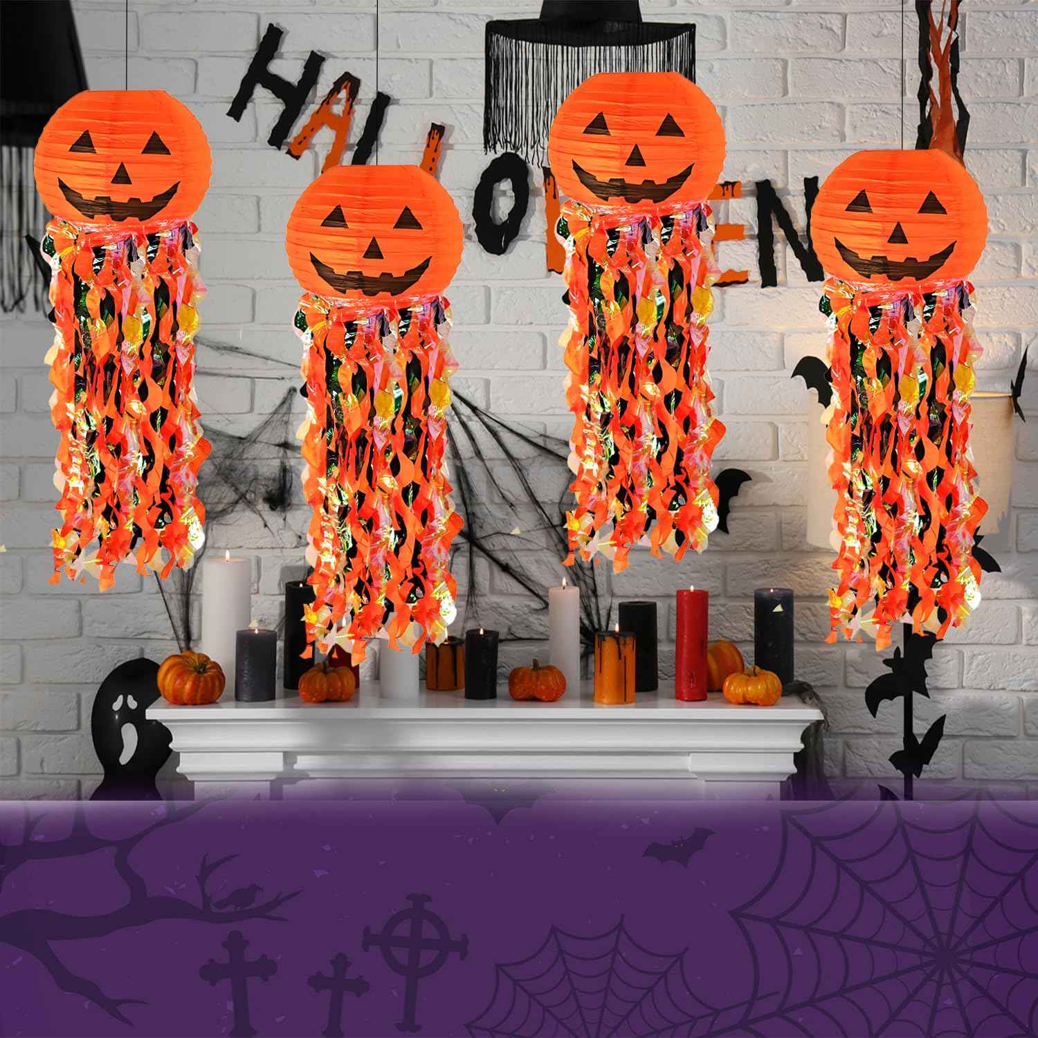 Pumpkin Paper Lanterns, 6 pcs Halloween Party Decorations - Halloween Paper Lanterns - for Outdoor Indoor Halloween Decorations ，Halloween Party Supplies Props