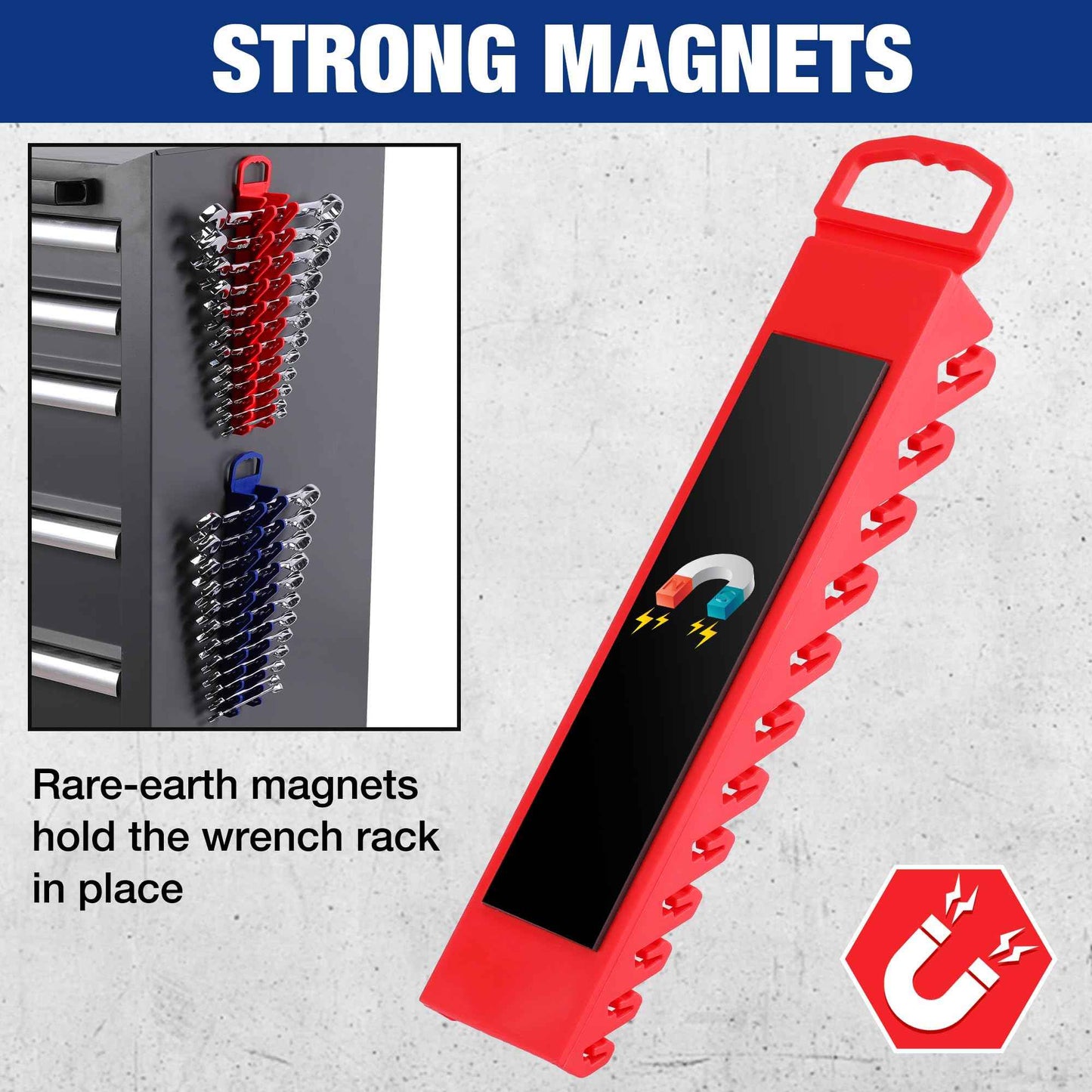WORKPRO 2-Pack Magnetic Wrench Organizer, 12-Piece Gripper Wrench Holder for Stubby or Line Wrenches, Quality Wrench Rack Fits for SAE (1/4” to 15/16”) and Metric (6mm to 24mm), Flexible Teeth
