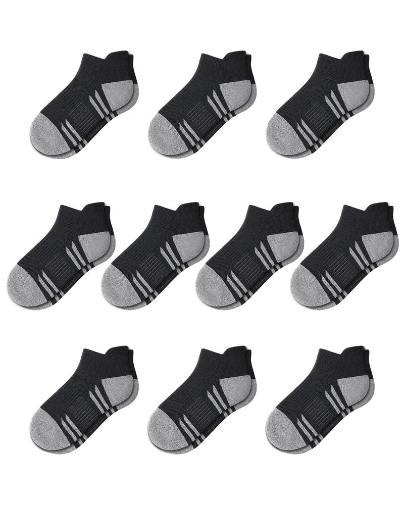 Somaibo 10 Pairs Boys Ankle Socks Kids Low Cut Half Cushioned Athletic Socks Girls Sock 10-12 Years Black