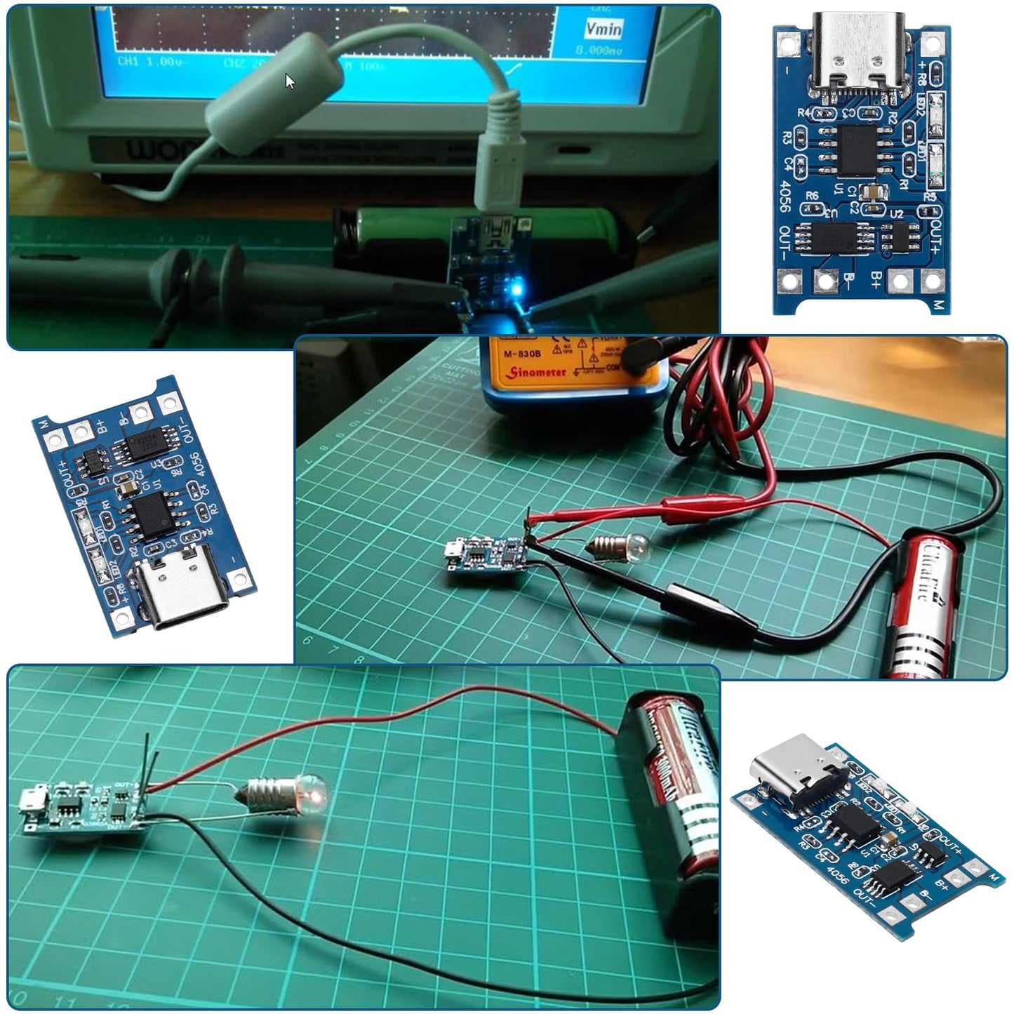 MakerFocus 15pcs TP4056 Charging Module Type C Interface with Battery Protection 18650 BMS 5V 1A 18650 Lithium Battery Charging Board