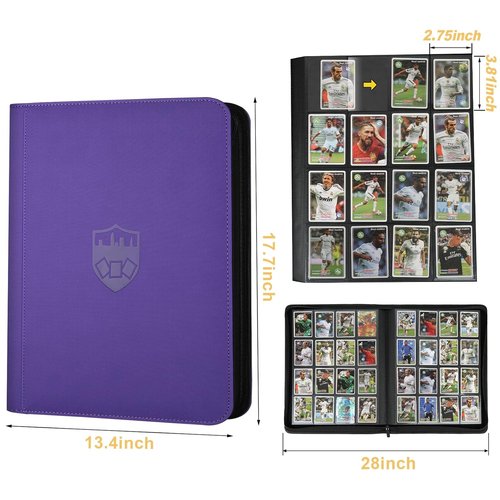 GERMUN Trading Card Binder - 16 Pocket Premium Card Holder for 1000+ Cards | Double-Sided Album (Purple)