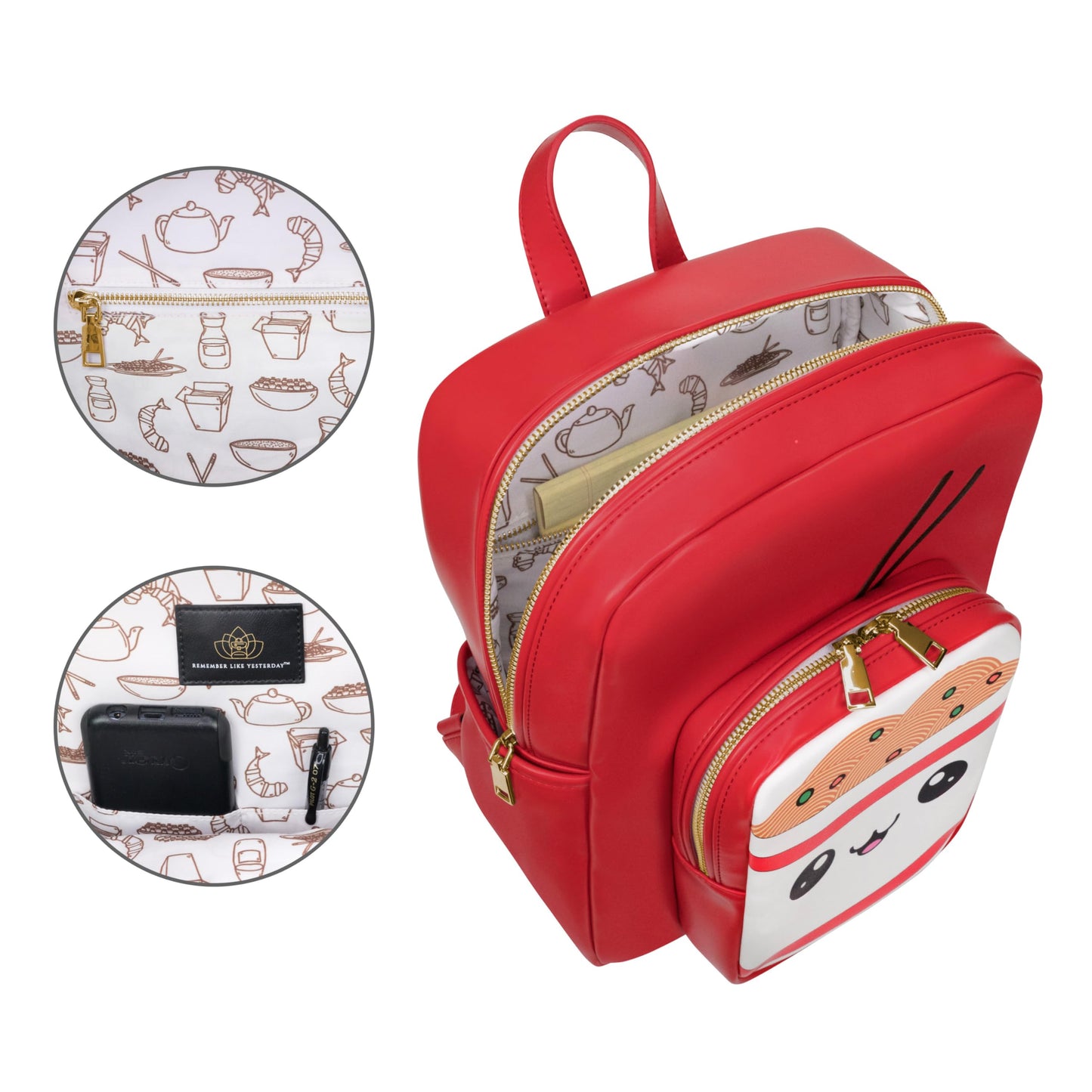 Remember Like Yesterday - Kawaii Ramen Noodle Backpack Purse | Women and Kids Fashion Backpack Purse | Faux Leather