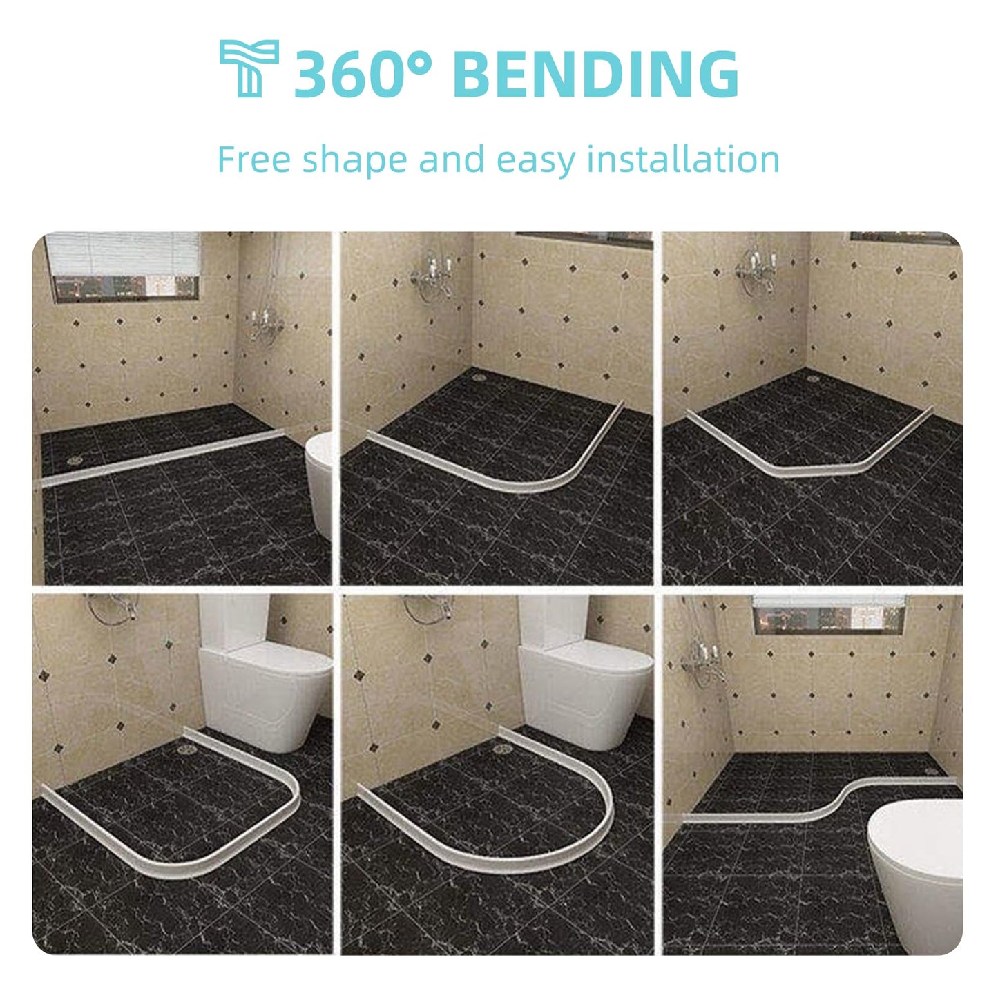 Shower Threshold Water Dam,Walk in Shower Water Guard, Shower Dam Water Barrier Bathroom Sink Splash for Dry And Wet Separation Caulk Seal Strip Edge Trim (39Inch, Transparent)