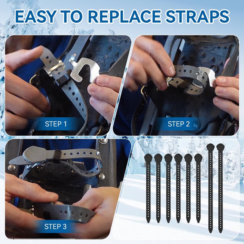 ERETOW Snowshoe Straps for MSR Snowshoes, Includes 6x12" and 2x18" Straps, Compatible with MSR Denali Evo Ascent Snowshoes & PosiLock Bindings, Black