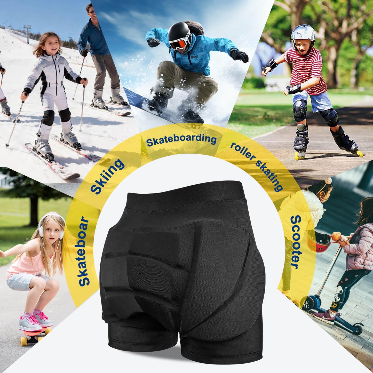 QINERMTYEY Kids Padded Shorts for Cycling Snowing (Black, S)