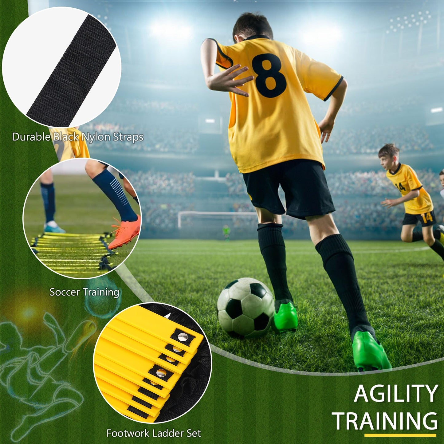 Camkinger 20ft 12-Rung Agility Ladder, No-Tangle Speed Training for Soccer