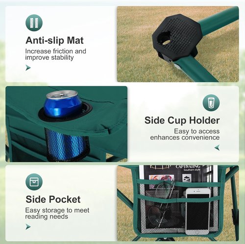 LET'S CAMP Folding Camping Chair - 2 Pack with Cooler Bag & Cup Holder | Supports 350LBS, Green