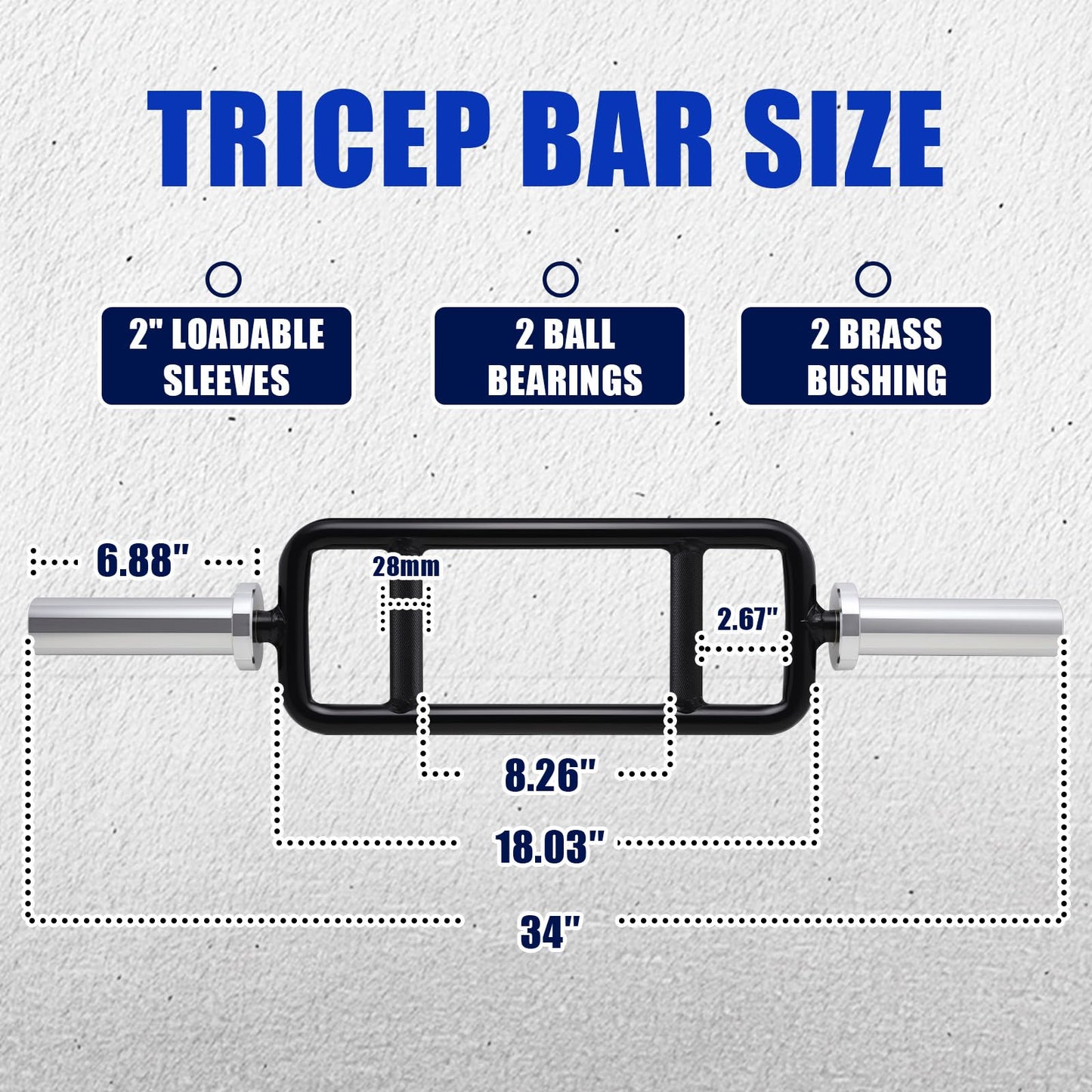 E.T.ENERGIC 34" Olympic Triceps Bar 500lbs Capacity Weight Barbell Bar Home Gym Weightlifting Exercise for Squats, Deadlifts,Shrugs, for 2" Olympic Plates, Sliver&Black