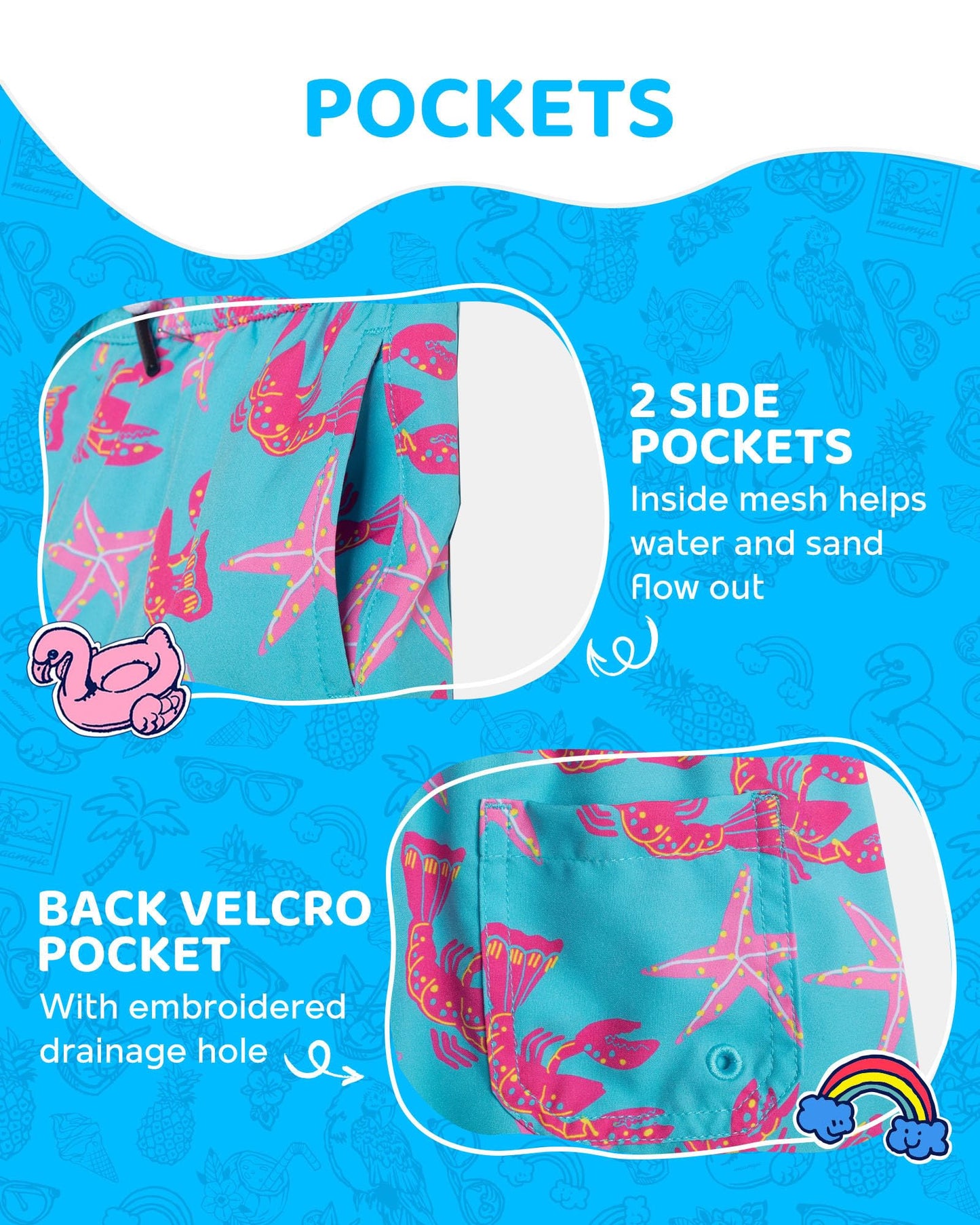 maamgic Boys Swim Trunks with Compression Liner Toddler Boy Swimsuit Quick Dry 4-Way Stretch Swimming Trunks Sea World Acid Blue 10-12 Years