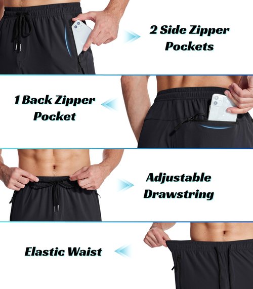 MAGNIVIT Hiking Pants for Men Lightweight Quick Dry Athletic Pants Straight Elastic Waist Jogger with Zipper Pockets Black