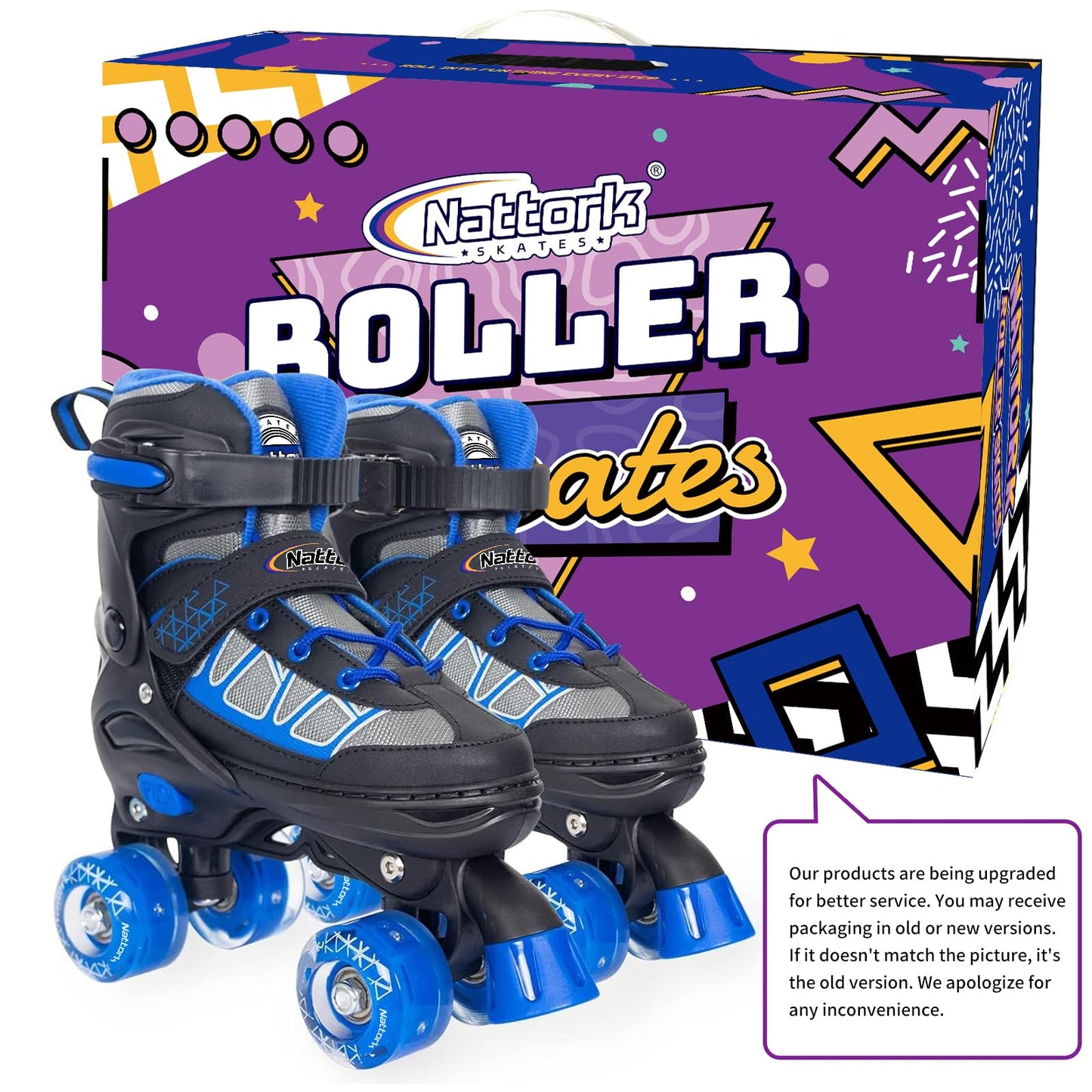 Kids Roller Skates for Boys, Blue Adjustable Rollerskates with Light Up Wheels for Teens Youth Ages 6-12 10 11 12, Beginners Outdoor Sports, Best Birthday Gift for Kids