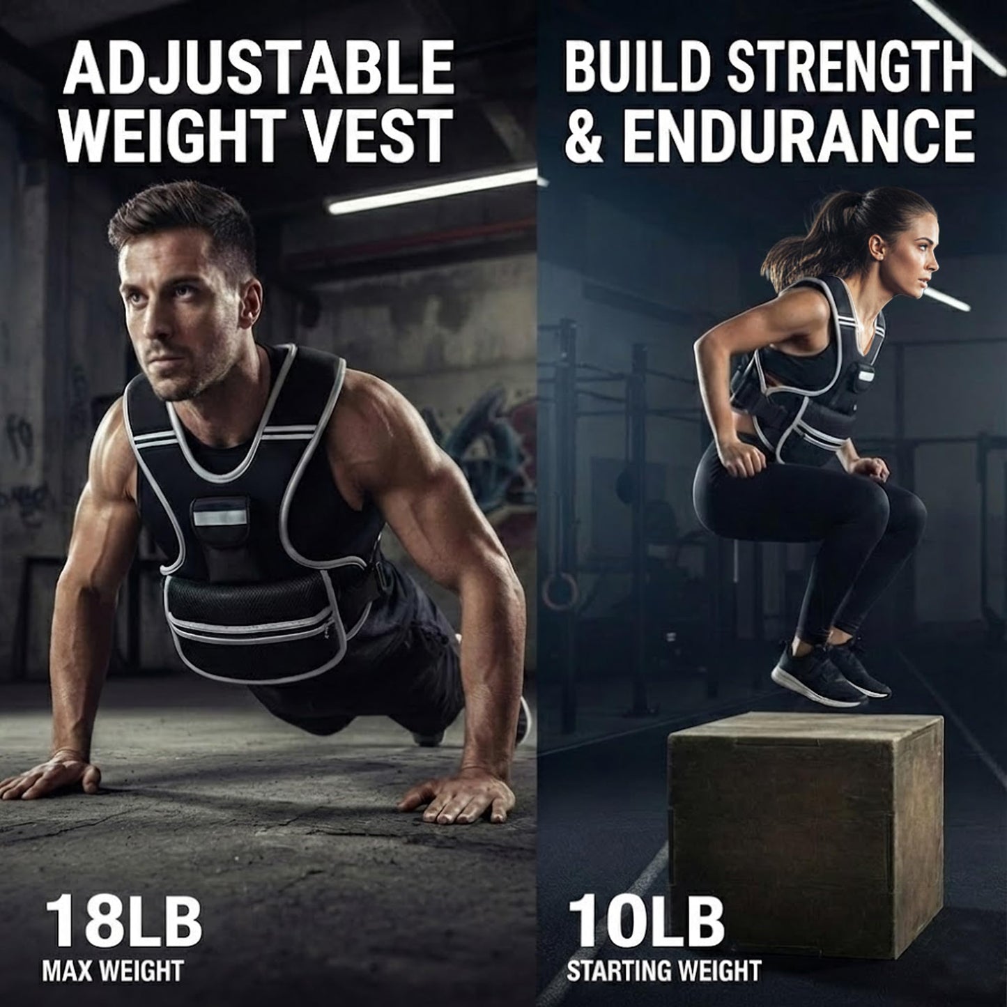 ROURANB Adjustable Weighted Vest Women men for walking, Workouts, Running, Strength Training, 0-10lb/0-18lb Washable Weight Vest with Reflective Stripe, Storage Pocket and Thickened Shoulder Pads (0-18LB)