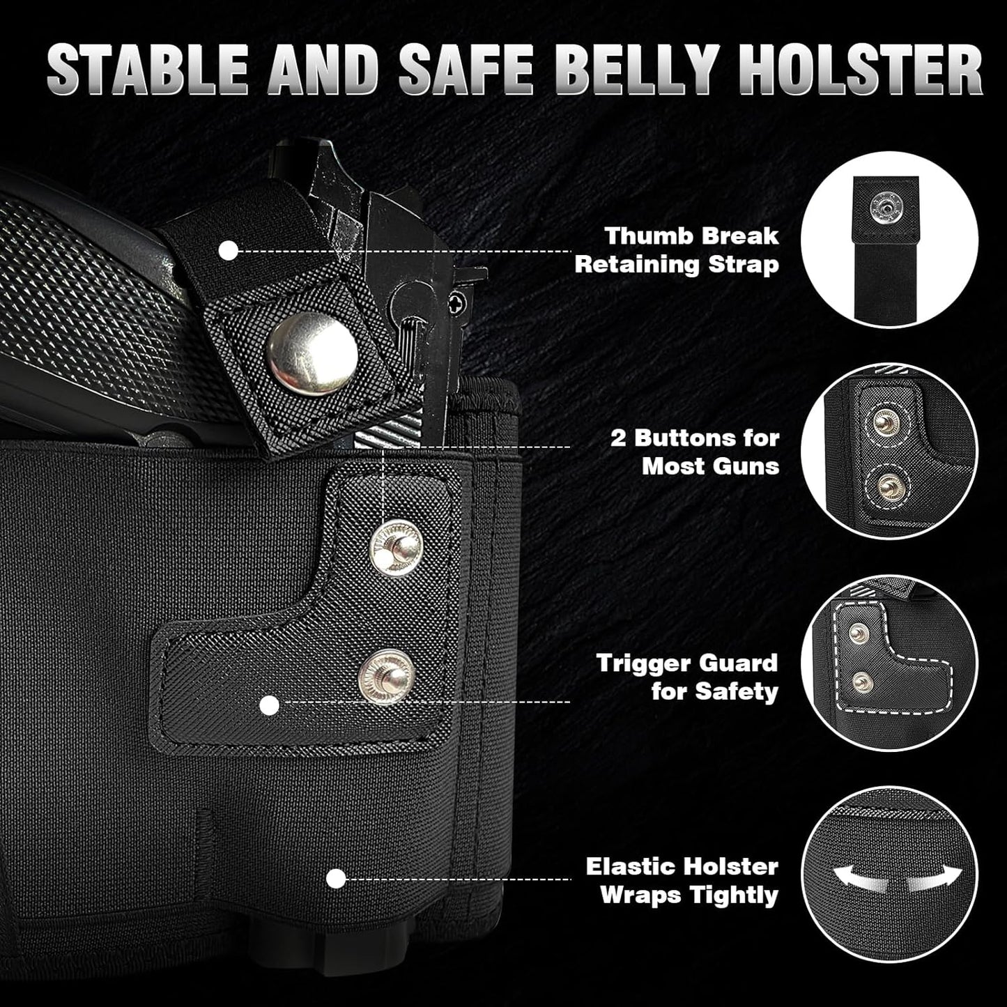 Mostcomtac Belly Band Holster - Comfortable Neoprene Gun Holster for Glock, Taurus, Ruger, S&W | Fits Most Pistols & Revolvers