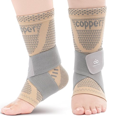 INDEEMAX Ankle Brace - Copper Infused Compression Sleeve for Pain Relief | Silver, Size S