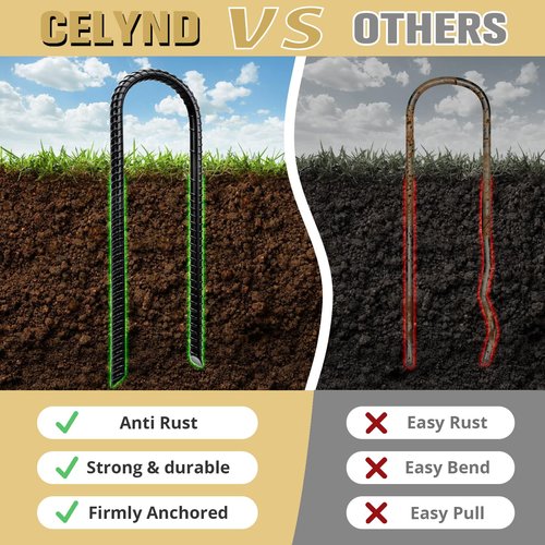CELYND Trampoline Stakes High Wind - Heavy Duty 12 Inch U Shaped Ground Anchors - Galvanized Steel Rebar Stakes for Outdoor Camping Tent Fence Garden Decorations(4 Pack Black)