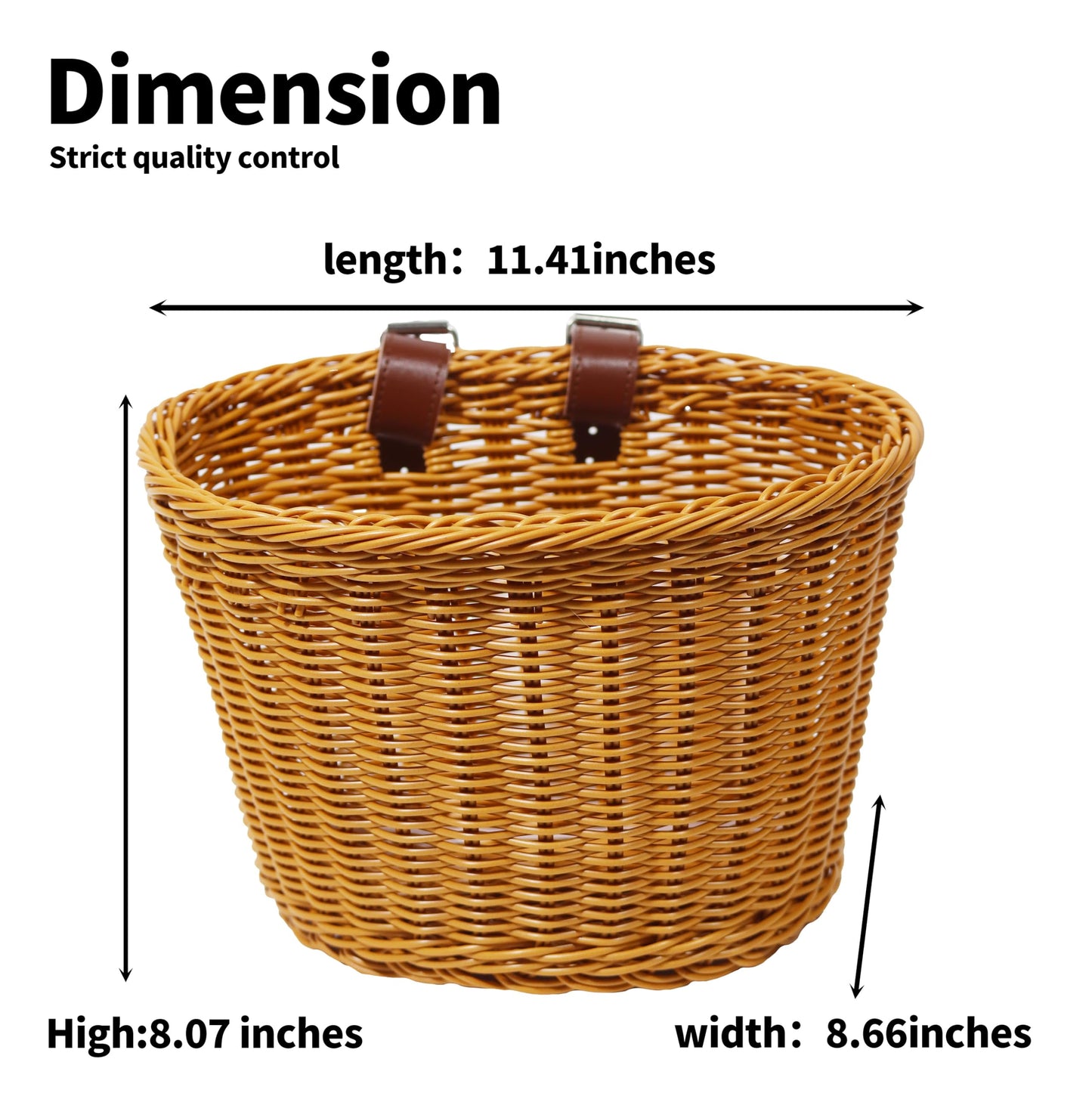 Brown Wicker-Style Bike Basket - 11.41" Large Front Bicycle Basket, Waterproof & Extra Capacity for Beach Cruisers