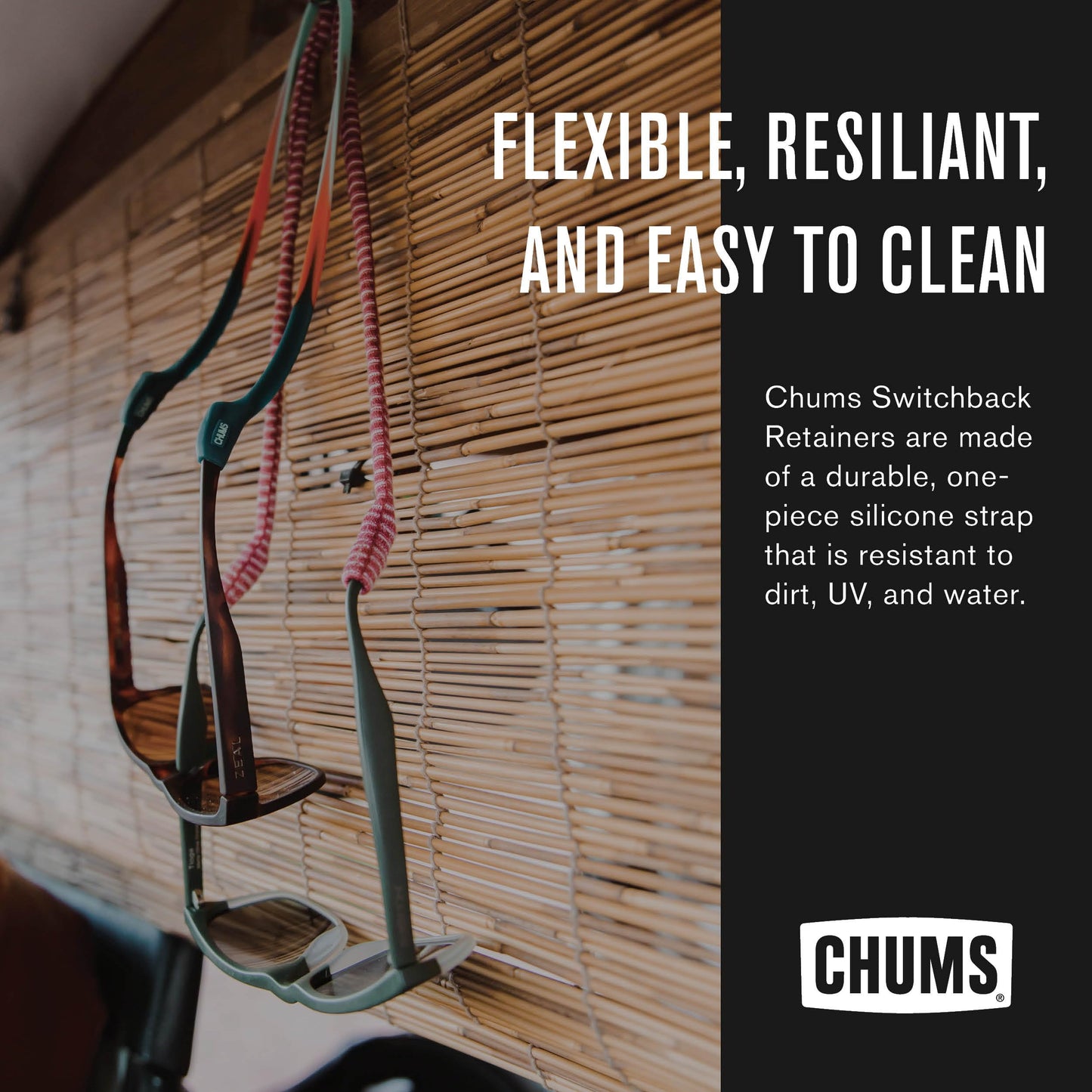 Chums Switchback Safety Eyewear Retainer - Lightweight & UV Resistant Silicone Sunglasses Strap for Men & Women - Turquoise/Seafoam