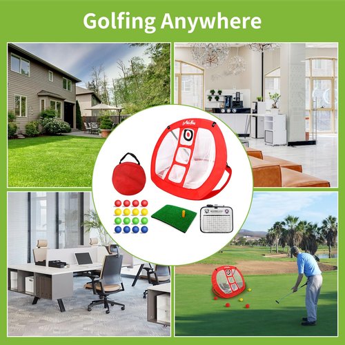 LONGCHAO Pop Up Golf Chipping Net with Hitting Mat, Indoor Golf Chipping Practice Net for Practice, Golfing Target Net for Backyard