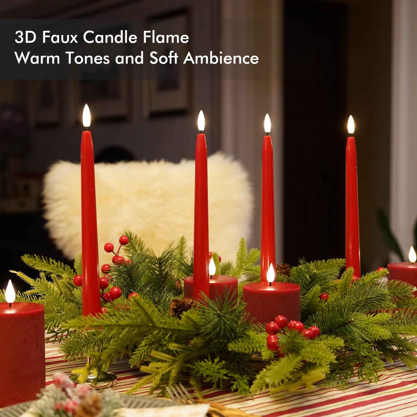 Fanna Flameless Taper Candles with Timer, Battery Operated Led Candle Sticks Real Wax Finished, Remote and Batteries Included - H 11" Set of 4 (Red)