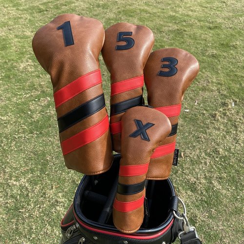 WTLJQQY Golf Club Head Covers Driver 3 Wood 5 Wood Hybrid Headcover or 3pcs Set Brown Leather Golf Headcovers for Golf Clubs Gifts for Men Golfer