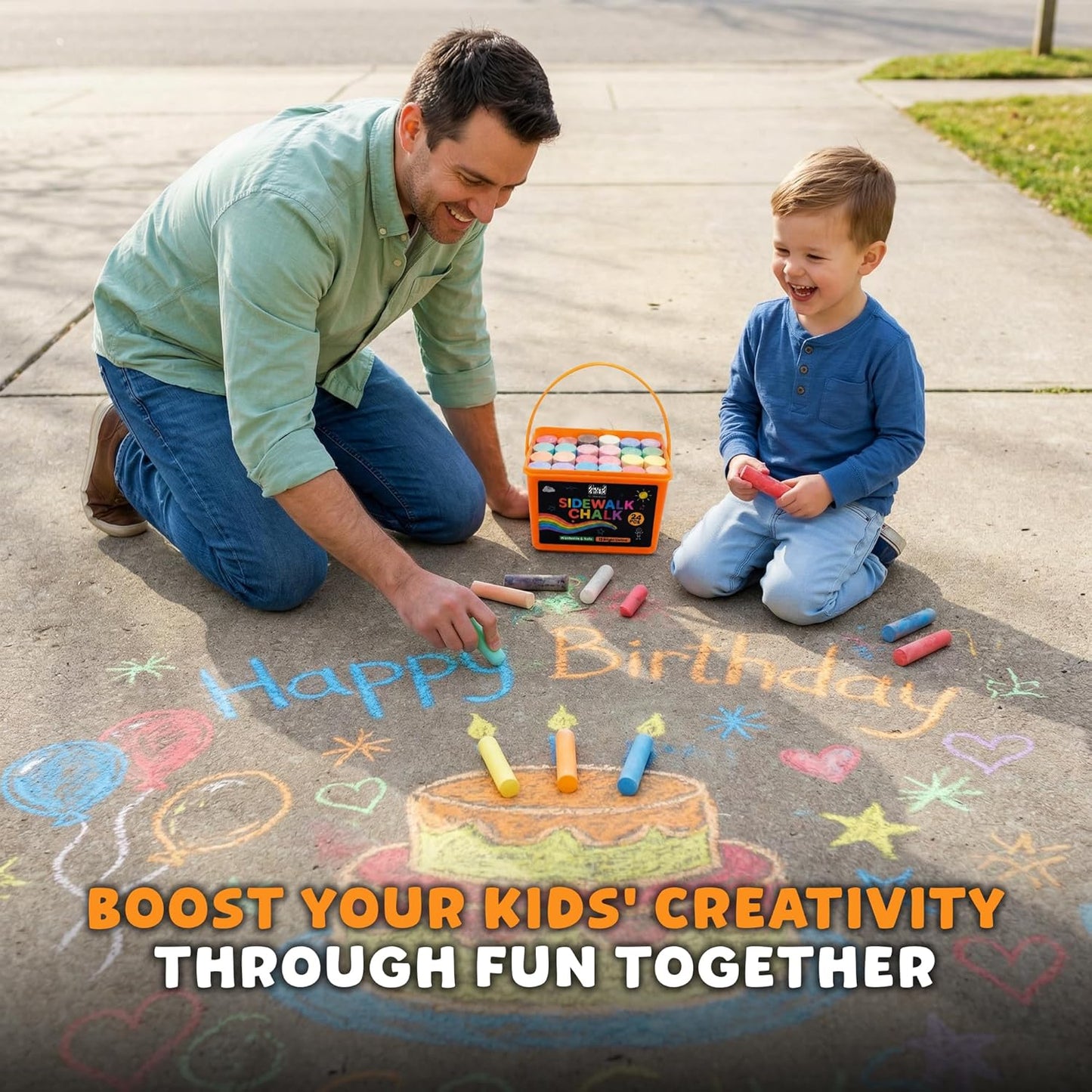 Skiennix 24 PCS Sidewalk Chalk Set - Non-Toxic Jumbo Chalks in 13 Vibrant Colors - Perfect for Kids & Toddlers Outdoor Fun