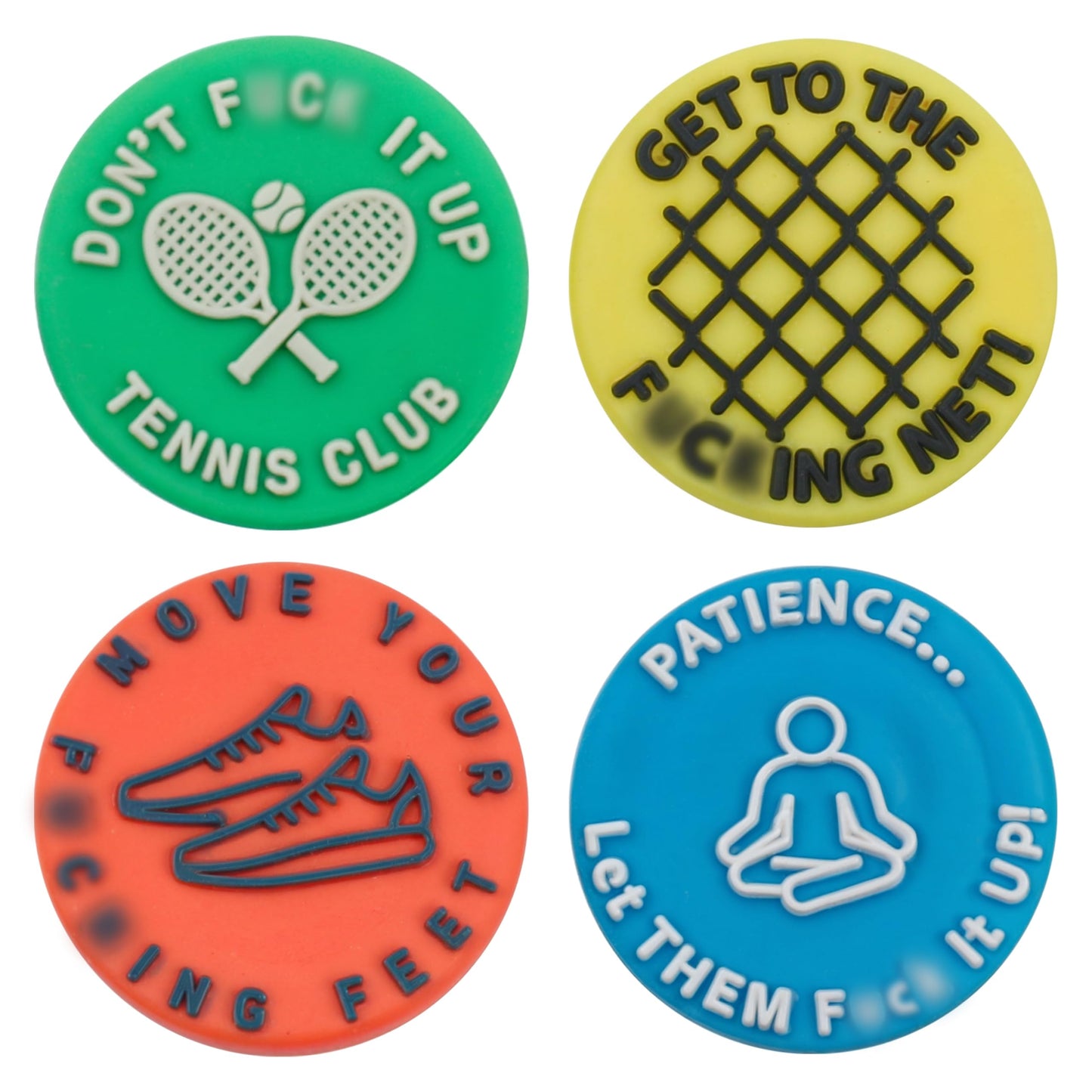 Marsrut 4PCS Tennis Vibration Dampeners, Funny Racquet Damper Dampener for Tennis Racket, Silicone Tennis Shock Absorbers with Spicy/Aggressive Reminder Funny Word, Tennis Accessories Gift, 4 Styles