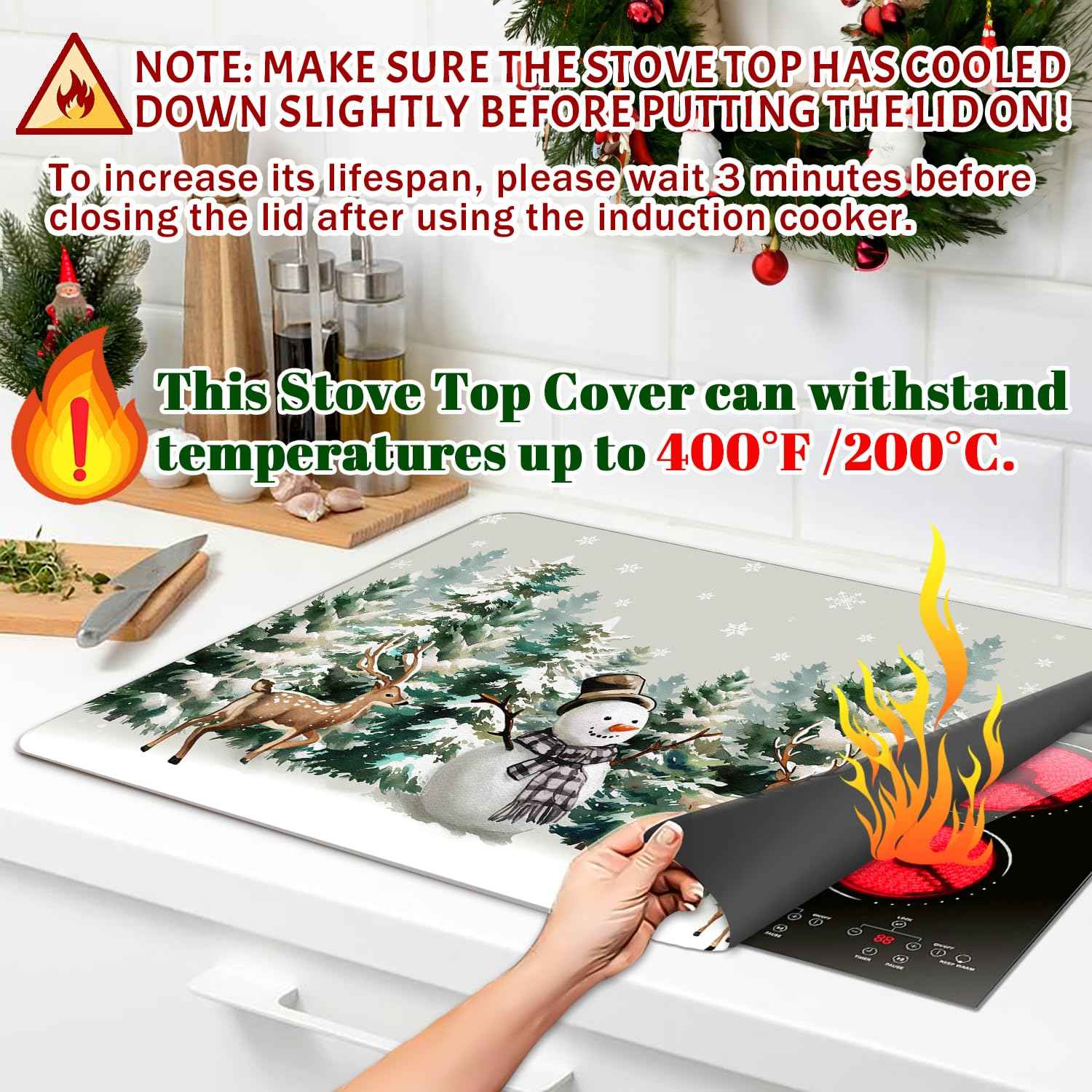 Stove Top Cover for Electric Stove 28 "x 20 ", Christmas Snowman Heat Resistant Glass Top Stove Cover Protector, Glass Cooktop Covers, Kitchen Flat Electric Stove Top Covers