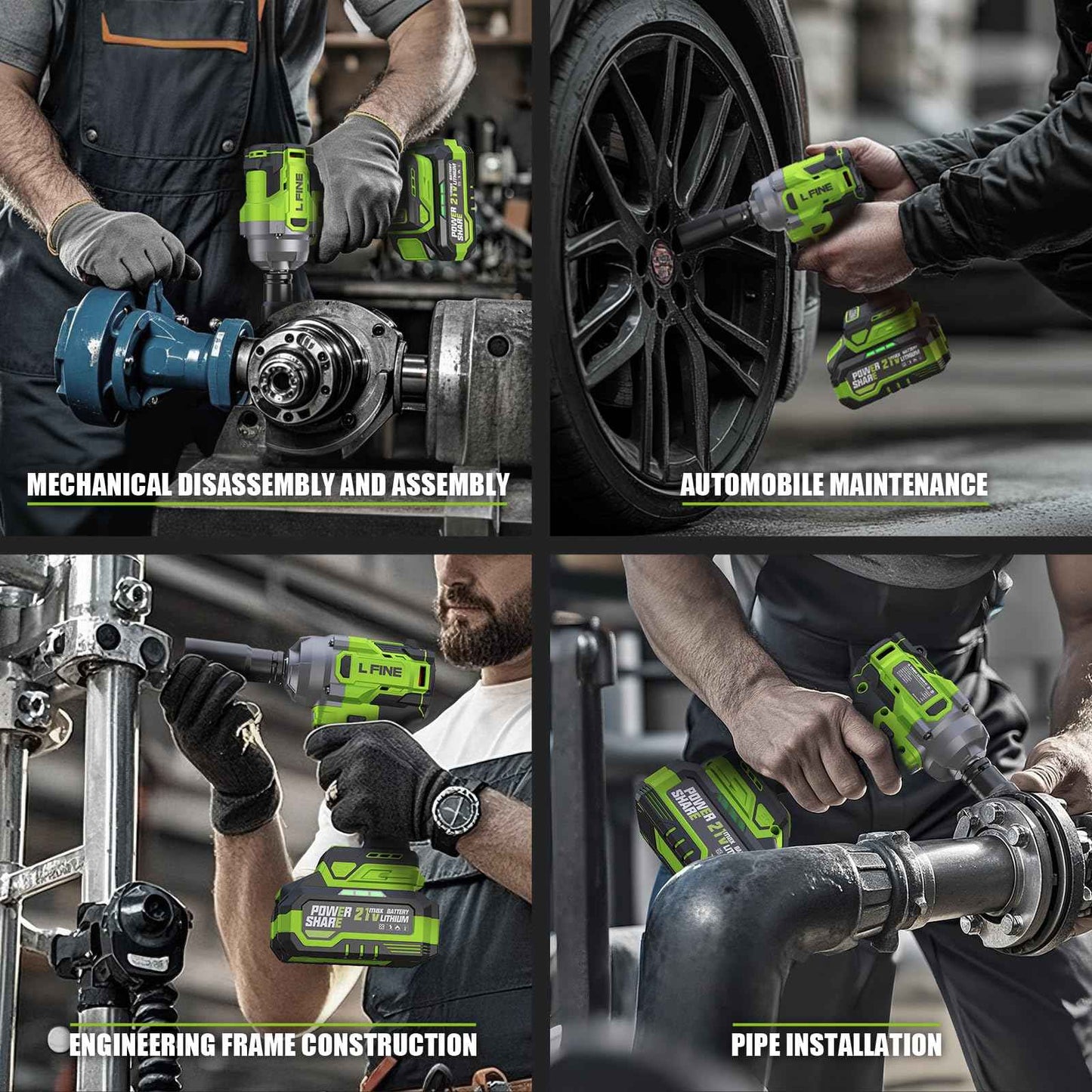 L FINE Cordless Impact Wrench 1/2 inch, 600N.m (405Ft-lbs) Power Impact Drill Kit Tools, 3200RPM High Torque Brushless Motor Impact Driver, 2 x 4.0Ah Battery, 5 Sockets, Charger, Electric Impact Gun