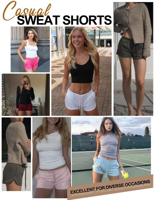 IECCP Sweat Shorts Women Lounge Sleep Y2K Low Rise Mini Shorts Running Workout Summer Shorts with Drawstring & Pockets Black M