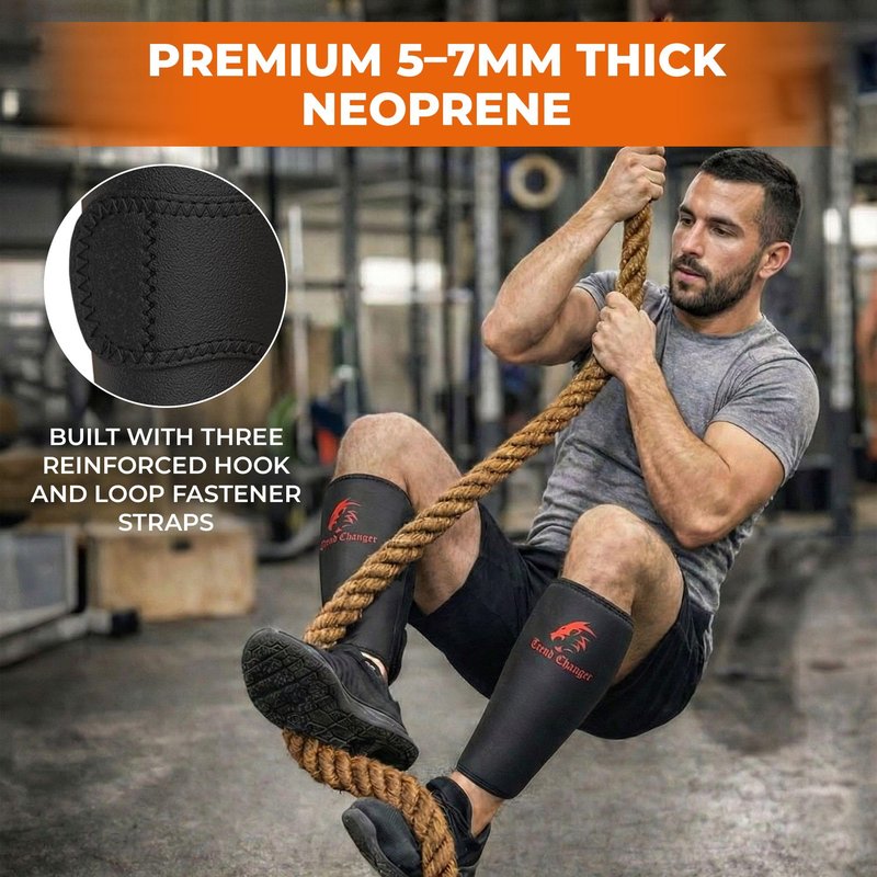 Trend Changer 7mm Weightlifting Shin Guards & Calf Support Brace – Adult Shin Guard with Thick Neoprene Padding for Deadlifts, CrossFit, Rope Climbs, Box Jumps – Adjustable Compression Fit for Men & Women