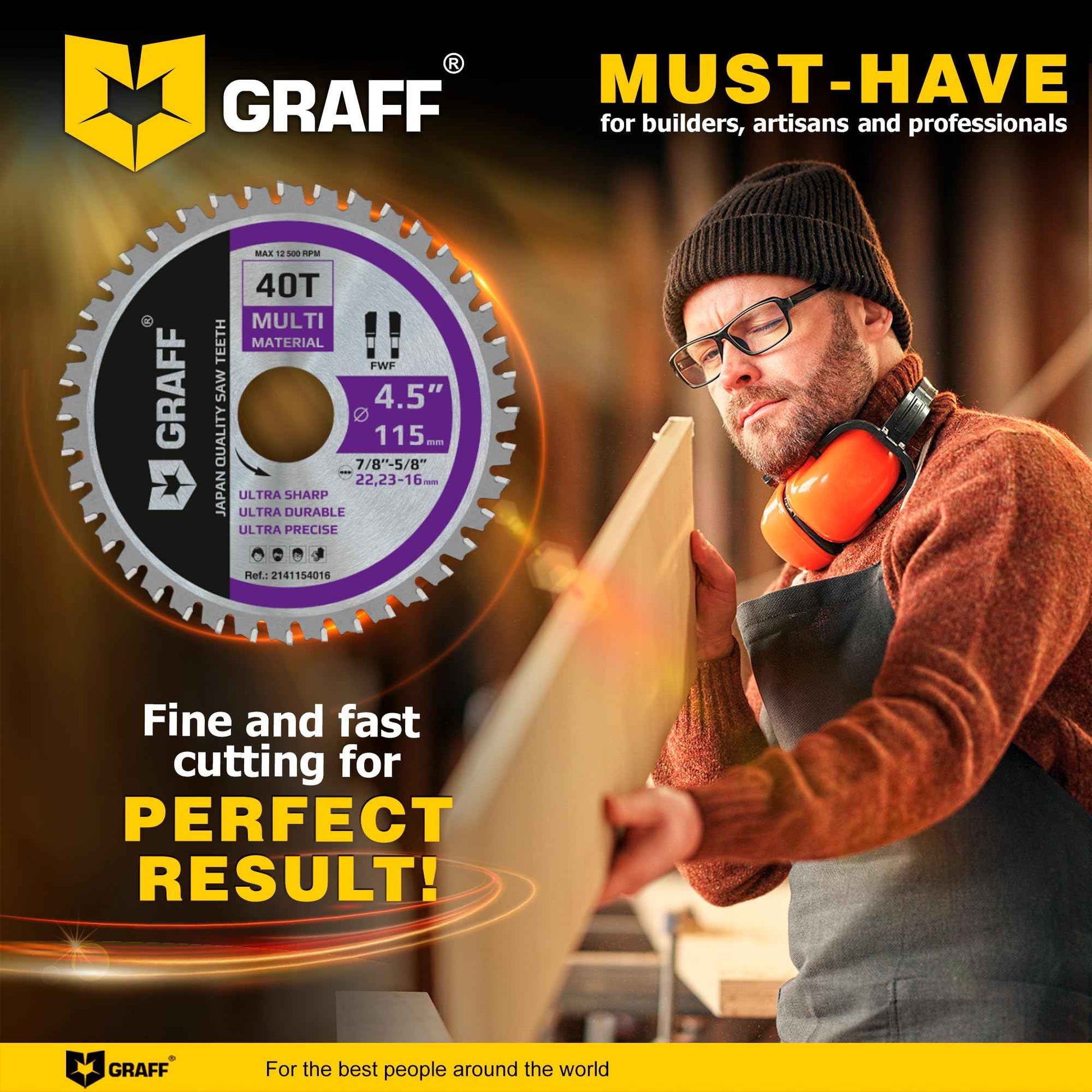 GRAFF 4-1/2 Inch Circular Saw Blade with 7/8-Inch Arbor - 40-Teeth Grinder Saw Blade for Aluminium, Metal, Wood, Plywood, Drywall, Plastic - Wood Cutting Blade for Angle Grinder