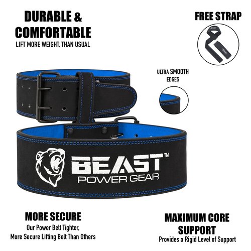 Beast Power Gear Weight Lifting Belt for Women & Men - Leather Power Belt with Back and Core Support for Weightlifting, Powerlifting, Strength Training, Squat and Deadlift Free Strap