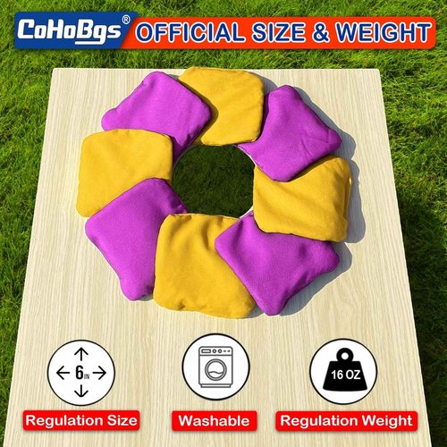 CoHoBgs Cornhole Bags Set of 8 - Professional Dual-Sided Slick & Stick Resin-Filled Suede | Includes Carry Case