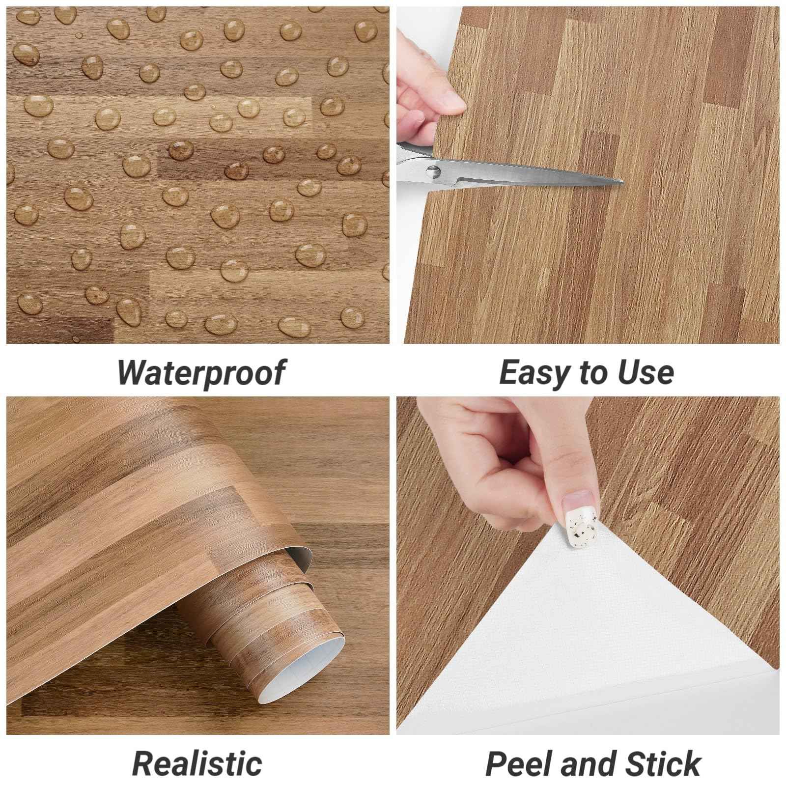 Decotalk Wood Contact Paper Peel and Stick 17.7"x200" Butcher Block Countertop Contact Paper Wooden Countertop Vinyl Wrap Wood Butcher Block Wooden Wallpaper Waterproof Shiplap Wallpaper Brown