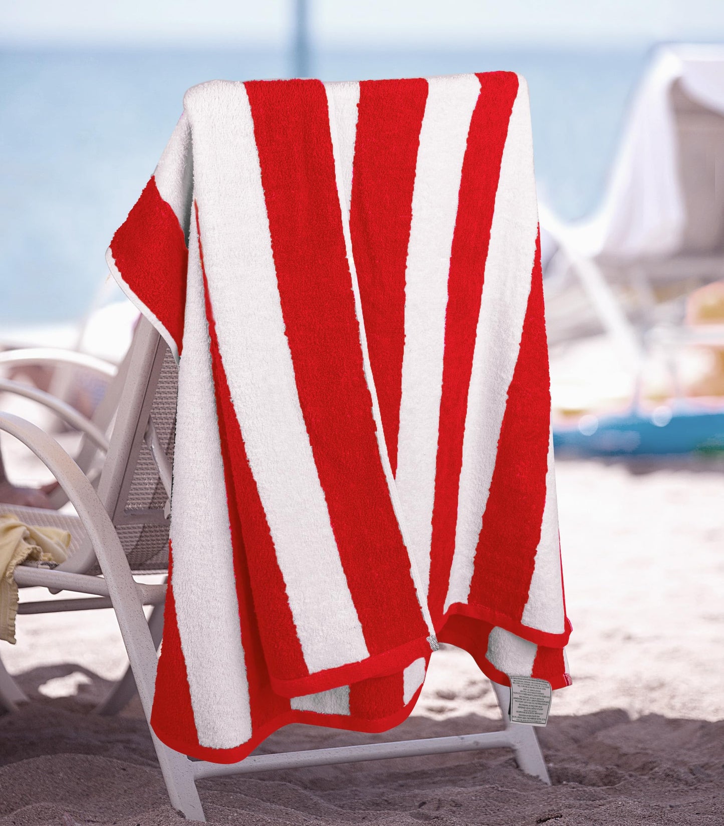 Utopia Towels Pack of 4 Cabana Beach Towels, Oversized 30 x 60 Inches Cotton Beach Towel Set, Smooth Ring Spun Texture for Pool and Swim Days, Modern Striped Design Bath Towels, Red